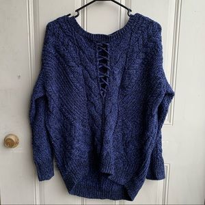 Express blue and black lace up sweater size small